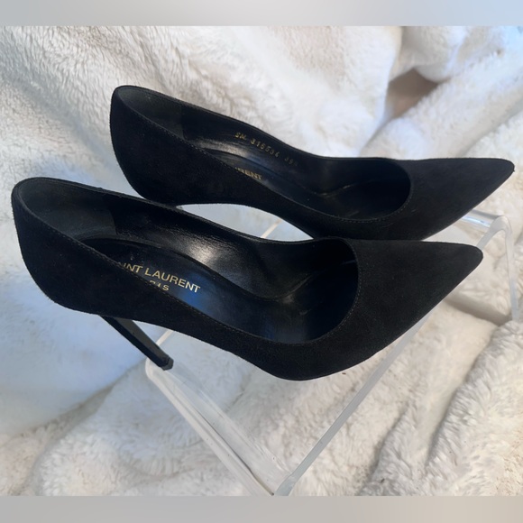 Like New Saint Laurent Black Suede Stiletto Pointed Toe Pumps 39.5 / 8.5 -9.5 US - Picture 5 of 13